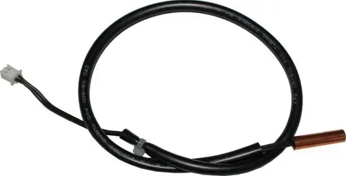 Temperaturfühler mit schwarzem Kabel, einem weißen Stecker und einem kupferfarbenen Sensorkopf, verwendet in Wolf BWL-1S-7 Geräten.